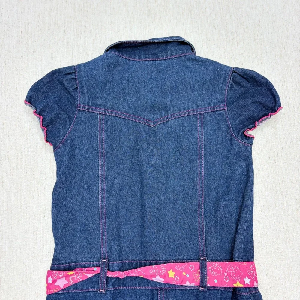 Hello Kitty Girls Denim Shirt Dress Blue Pink Ruffle Embroidered Size 12 Y2K
